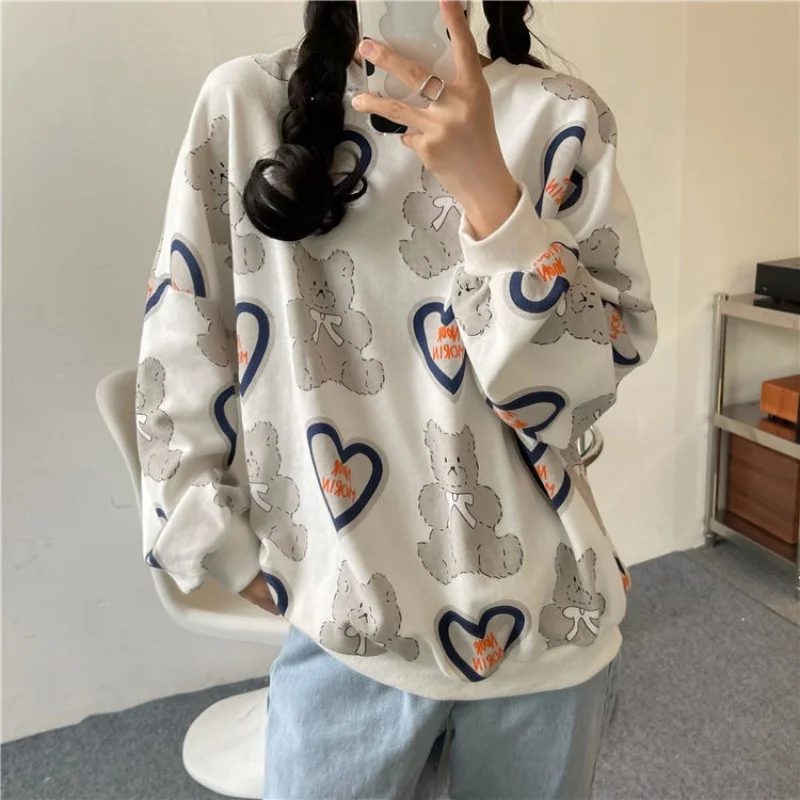 

Oversized Ronde Hals Patroon Pullover Streetwear korean Kawaii Beer Print Vrouwen Trui Lange Mouwen Herfst Hoodie Sweetheart