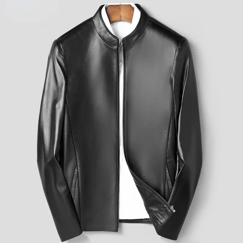 

Мужская куртка из овечьей шкуры, Мужская одежда, мотоциклетные куртки на весну и осень, черное модное мужское пальто из натуральной кожи Zm