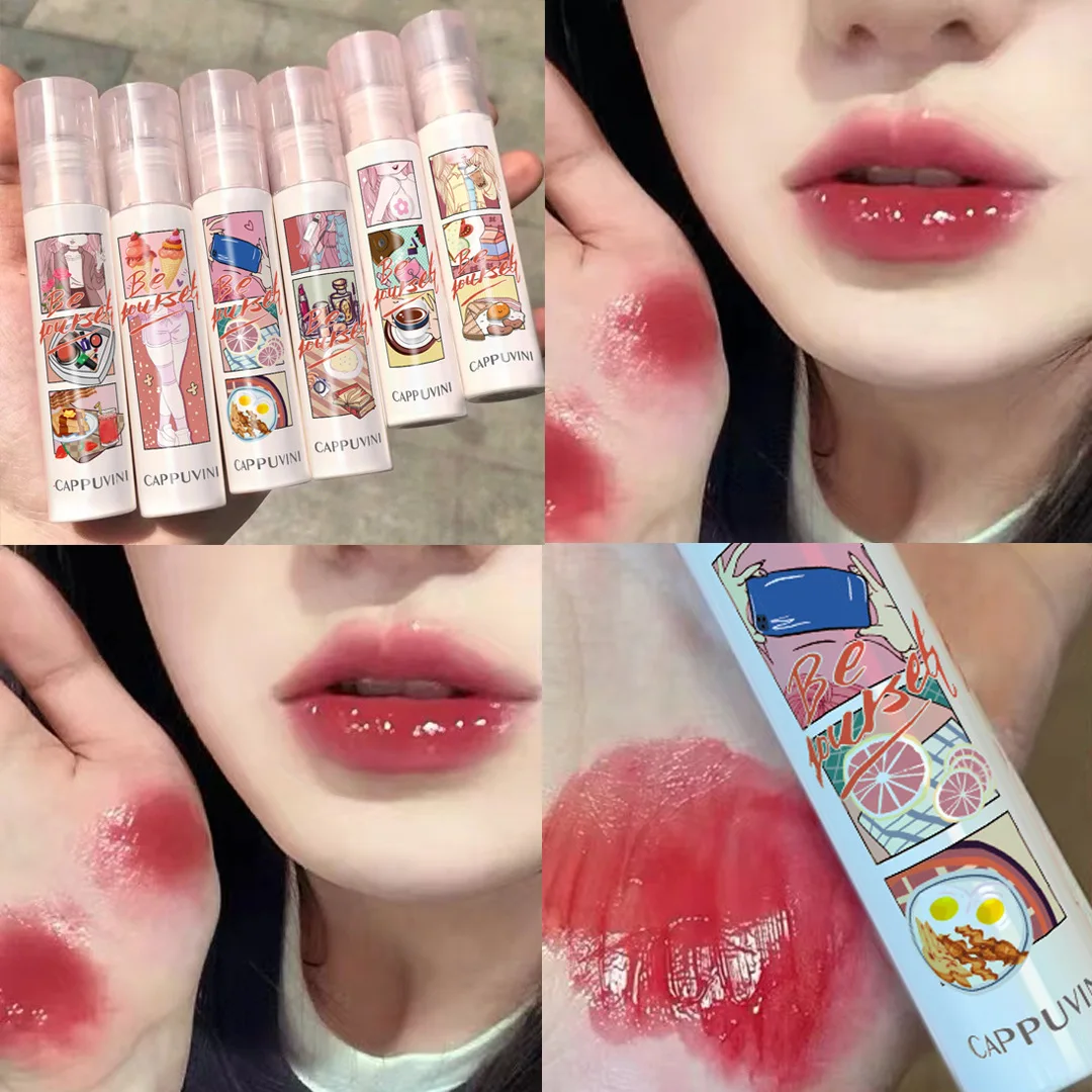 

High Quality cappuvini Comics Lip Glaze Mirror Water Lip Glaze Gloss Parity Students Female Lipstick Domestic Makeup Recommended