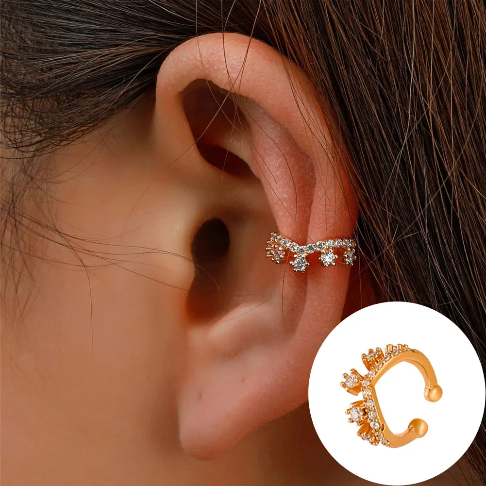 

C-shaped Ear Bone Clip Personality Geometric Pierced Earrings Fashion Earrings Zircon Crown Ear Clips Retro Popular Accessories