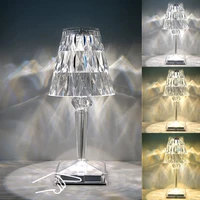 3 colors touch diamond crystal table lamp rechargeable acrylic decoration desk lamps for bedroom bedside bar crystal gift
