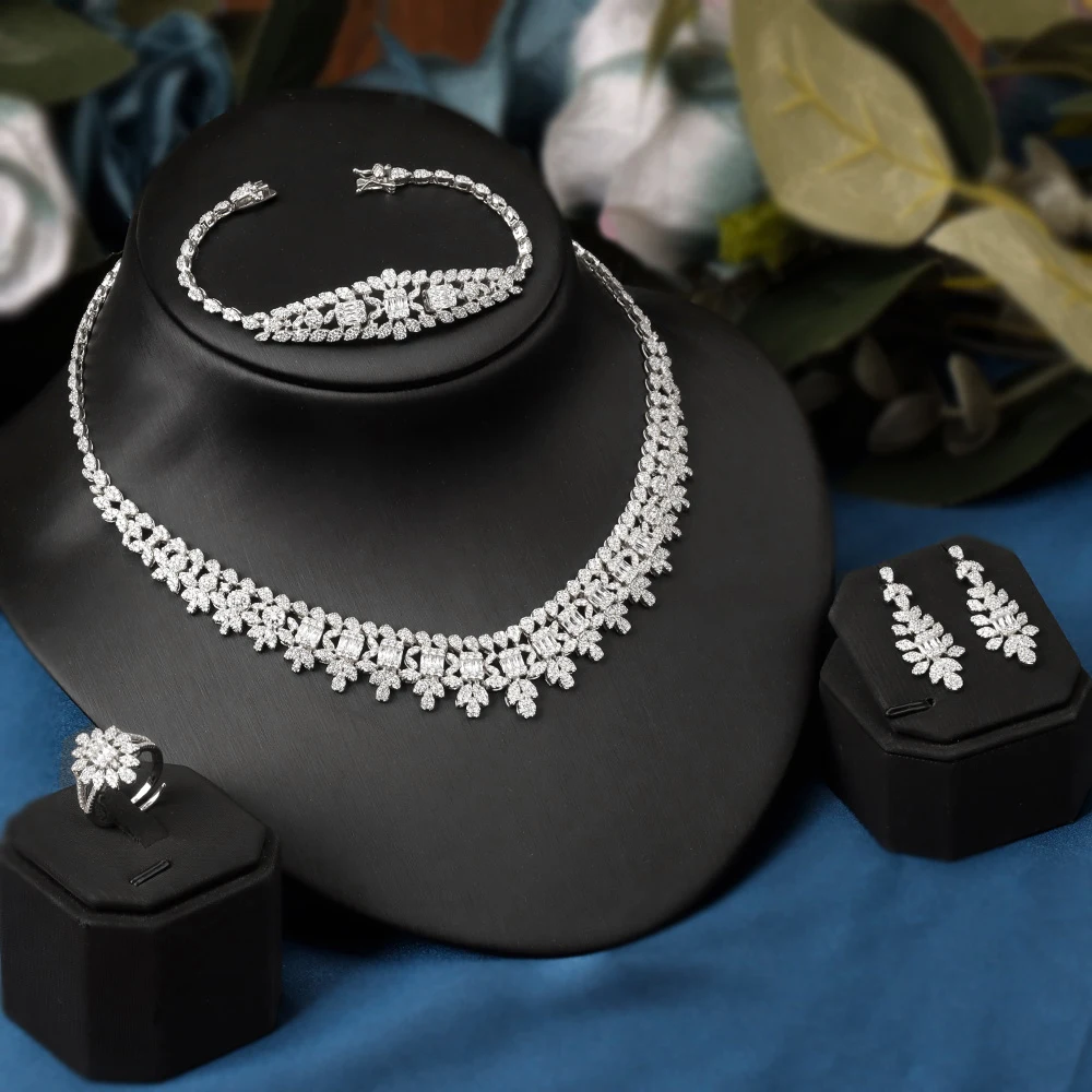 Романтические элегантные ювелирные наборы кубический цирконий ожерелье невесты