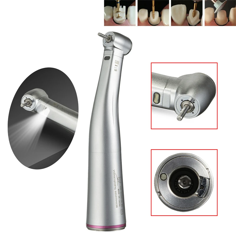 

Dental 1:5 Increasing Contra Angle LED Optic Fiber Internal 4 Spray Push Button Handpiece Fit NSK KAVO