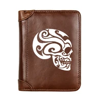 cool steampunk skull design cover genuine leather men wallet fashion pocket slim card holder male short coin purses