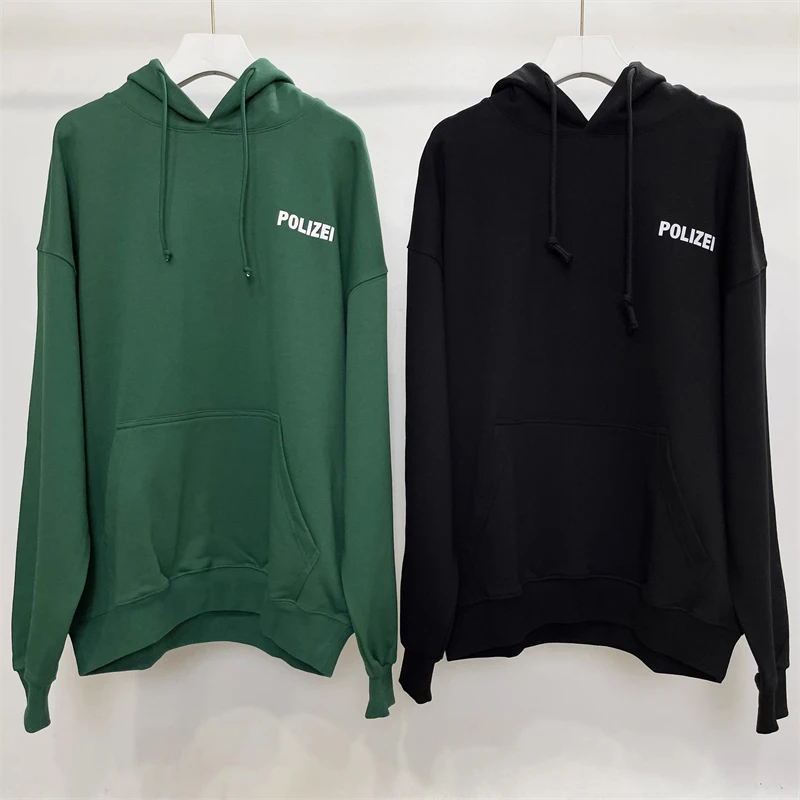 

23FW Green Black Vetements Hoodies Unisex 1:1 POLIZEI Reflective Print Drawstring Pocket Casual Streetwear VTM Hooded Sweatshirt