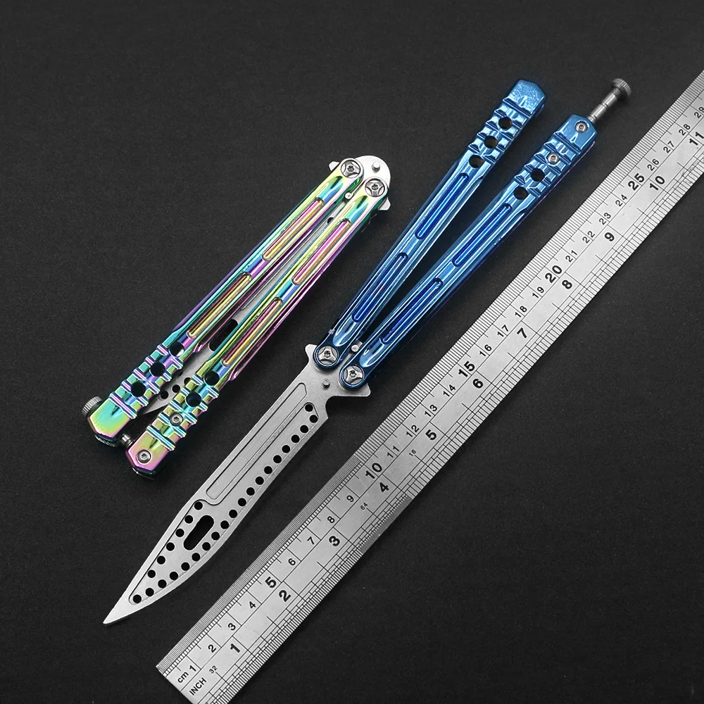 

3 Balisong Heavy Beginner Butterfly Practice Knife 420 Blade Metal Steel Handle Folding Pocket No Blade Blunt Tool
