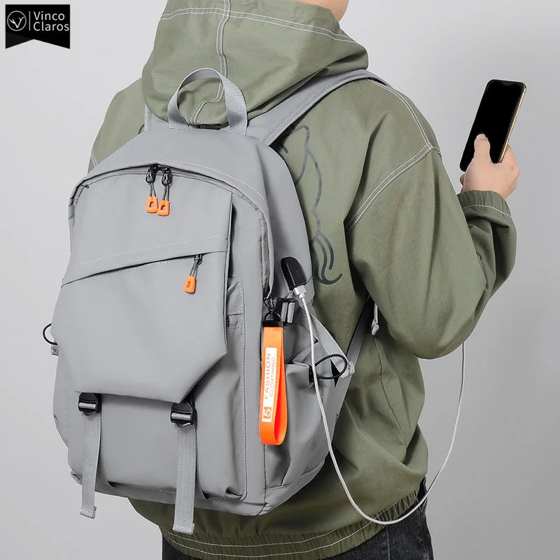 

VC Men's Waterproof Backpack Simple Solid Urban Man USB Backpacks for Men Lightweight Commuter Laptop Backpack Trend School Bag