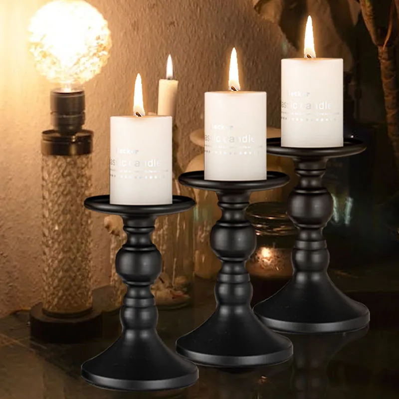 Candle Holder Black Retro Column Candle Holder Christmas Halloween Fireplace Decoration Wedding Party Home Living Room Decorate