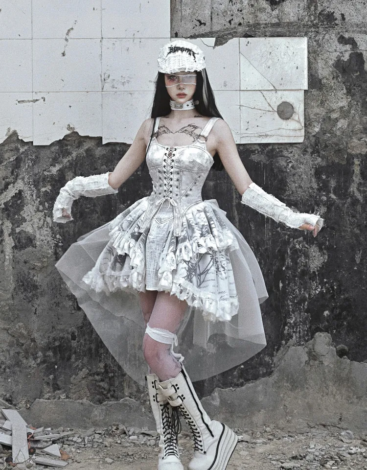 Кружевное Бандажное платье для девочки белохвостое сексуальная готика