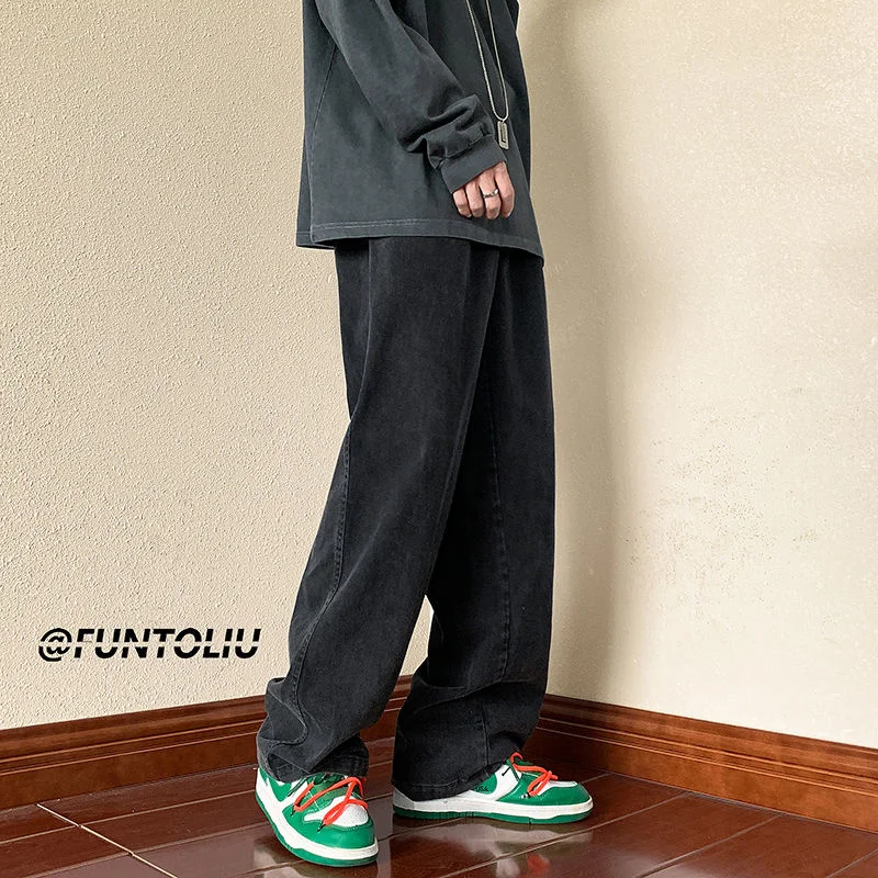 4 Colors Baggy Jeans Men Fashion Retro Casual Wide Leg Jeans Men Streetwear Hip Hop Loose Straight Denim Pants Mens Trousers