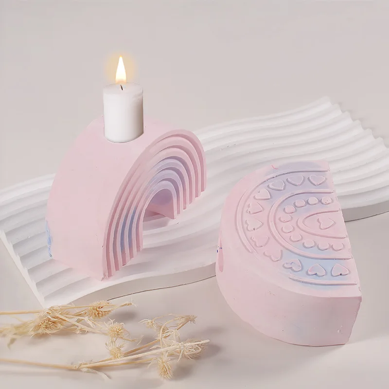 

Candle Holder Silicone Molds Rainbow Arch Shaped Candlestick DIY Concrete Plaster Rainbow Candle Tray Pottery Moulds Home Decor