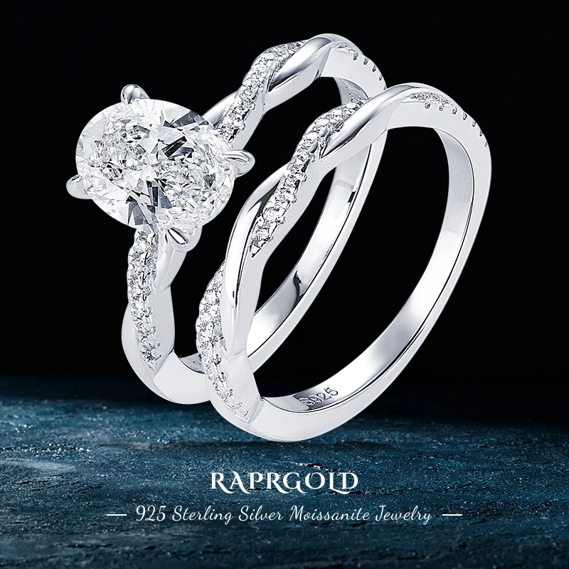 RAPRGOLD 2 0 карата овальное кольцо с муассанитом для женщин настоящее серебро S925