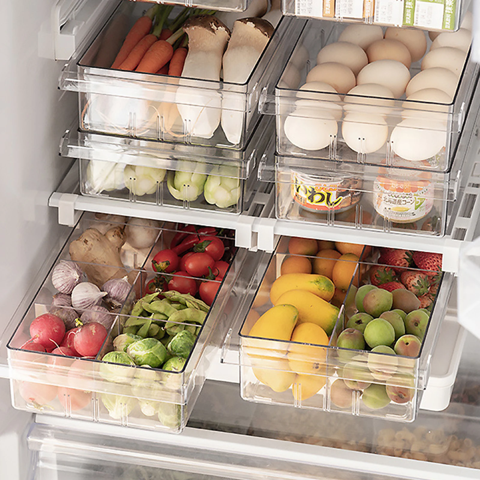 

Fridge Drawer Organizer Clear Refrigerator Organizer Bin Fridge Pull Out Food Storage Box Space Saving Kitchen Egg Holder Fruit