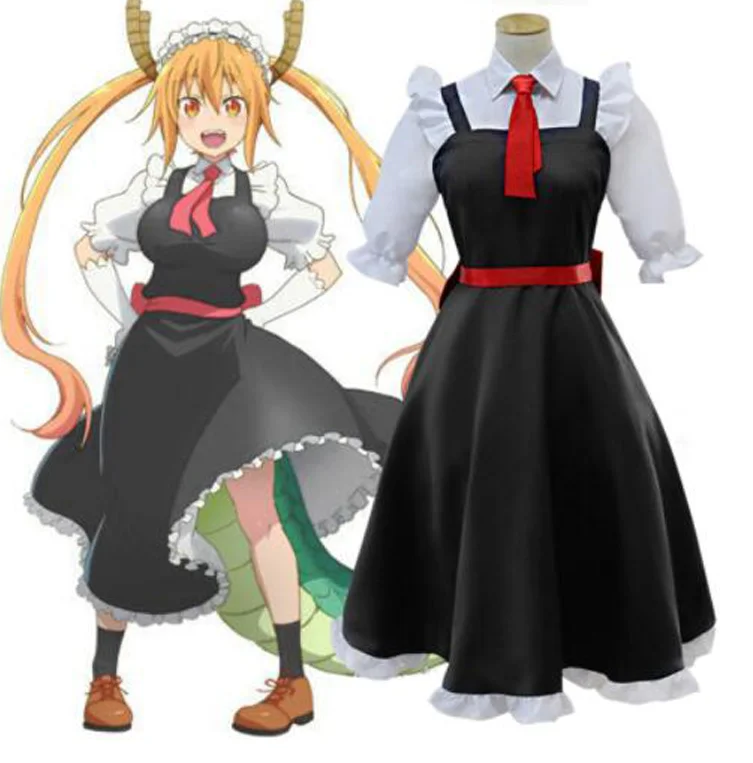 

Anime Miss Kobayashi's Dragon Maid Tohru Cosplay Costume For Women Lacauch Kobayashi Holiday Party Maid Uniforms Costume