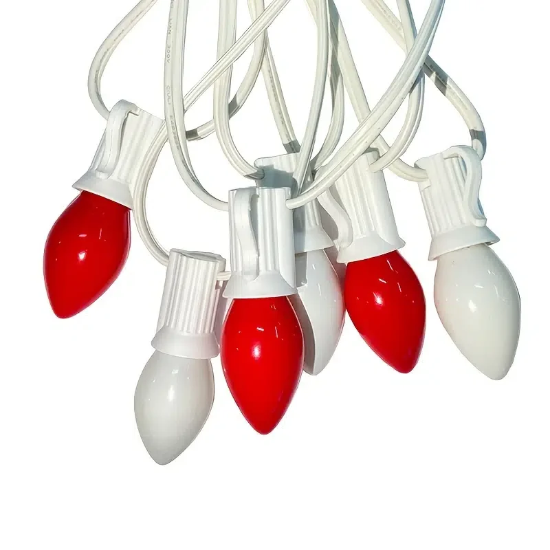 

HMTX 28ft C7 Red And White Warm Light, Outdoor Christmas Lights, Christmas Tree String Lights, Black Wires (25 Lights)