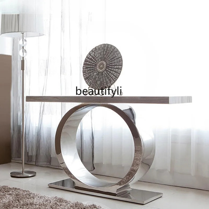 

yj Light Luxury Stainless Steel Marble Porch Table Home Wall Strip Table