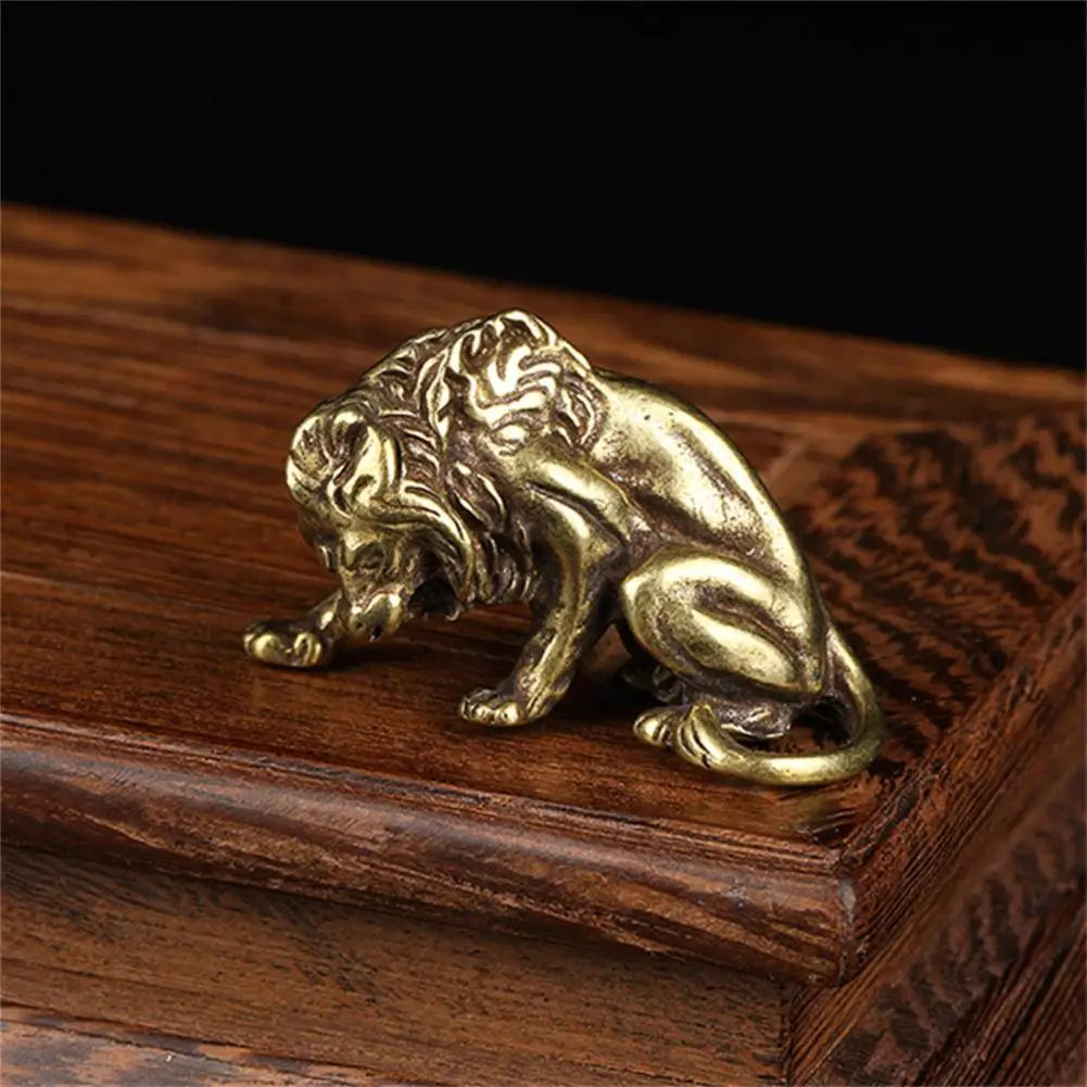 Pure Copper Vivid Retro Style Fantasy Lion Figurine Solid King Statue Delicate for Office | Figurines & Miniatures