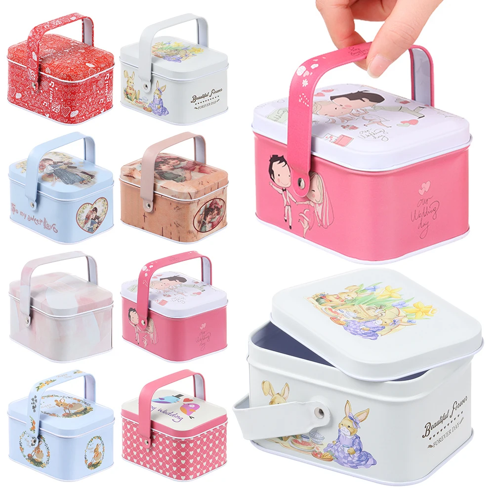 With Lids Vintage Small Suitcase Storage Candy Cookie Box For Wedding Birthday Party Metal Gift Boxes