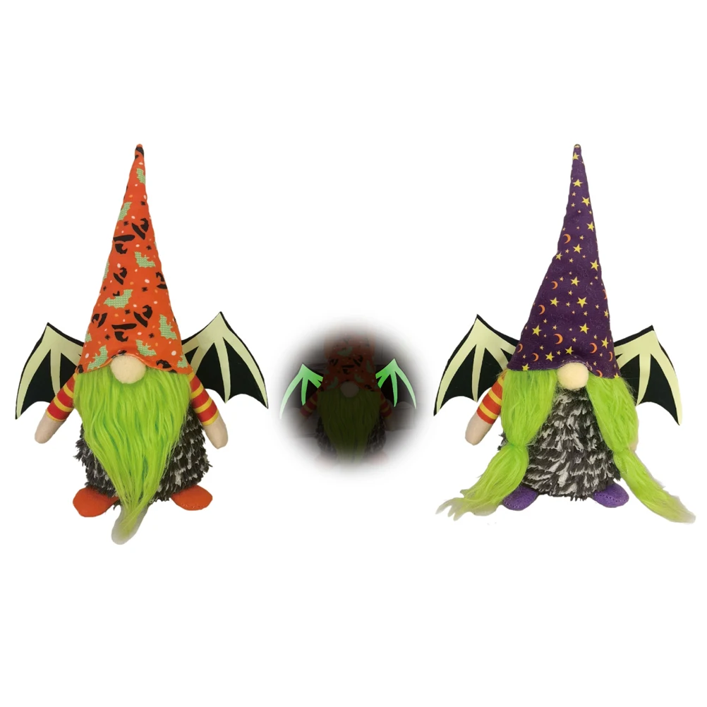 

2Pcs Halloween Gnomes Plush w/Luminous Wings for Tier Tray Decor Halloween Fall Tomte Swedish Gnome Faceless Doll Ornaments