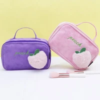 makeup bags peach cute large capacity portable cosmetic bag portable pu plush wash bag travel cosmetic storage bag