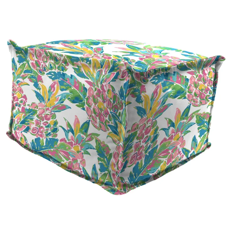 

20" x 20" Via Garden Multicolor Tropical Square Outdoor Pouf Ottoman