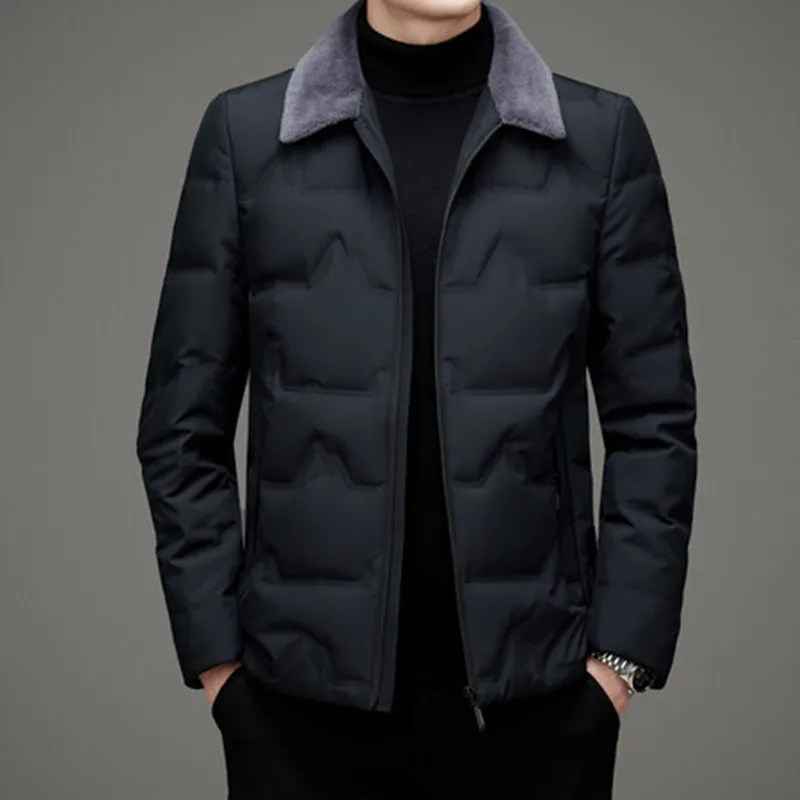Winter New High End Fur Collar Down Jacket Men Fashion Thick Warm White Eiderdown Coat Business Casual Down Jacket Men's Clothes