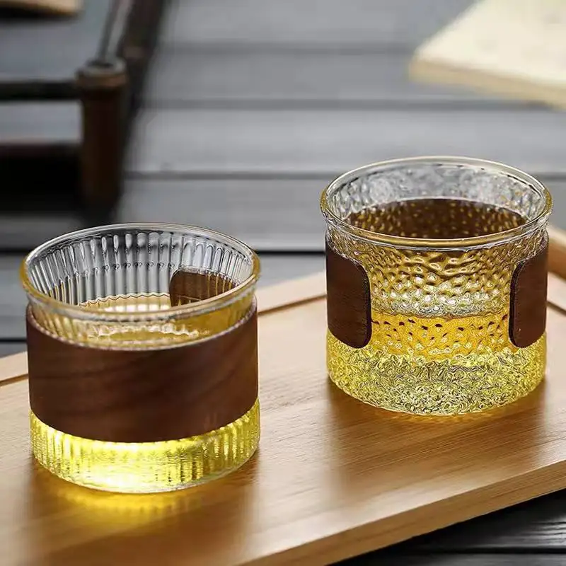 Japanischen Gehämmert Bambus Holz Glas Kaffee Tasse Hohe Borosilikat Tee Tasse Fairen Kleine Tasse Einfache Haushalts Master Tasse