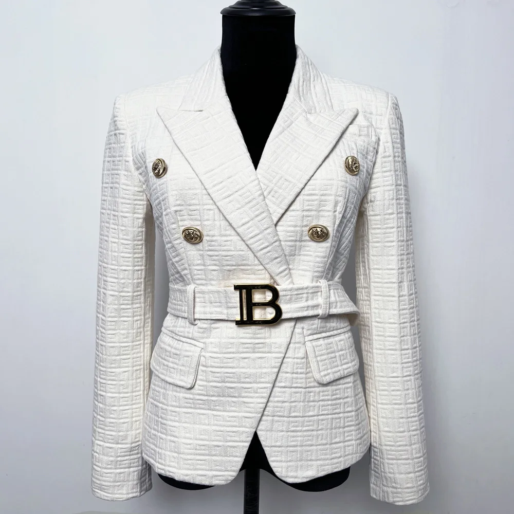 LXUNYI  High Quality White Blazer Women 2022 Fashion Ladies Long Sleeve Slim Elegant Suit Jackets Solid Sashes Vintage Blazers