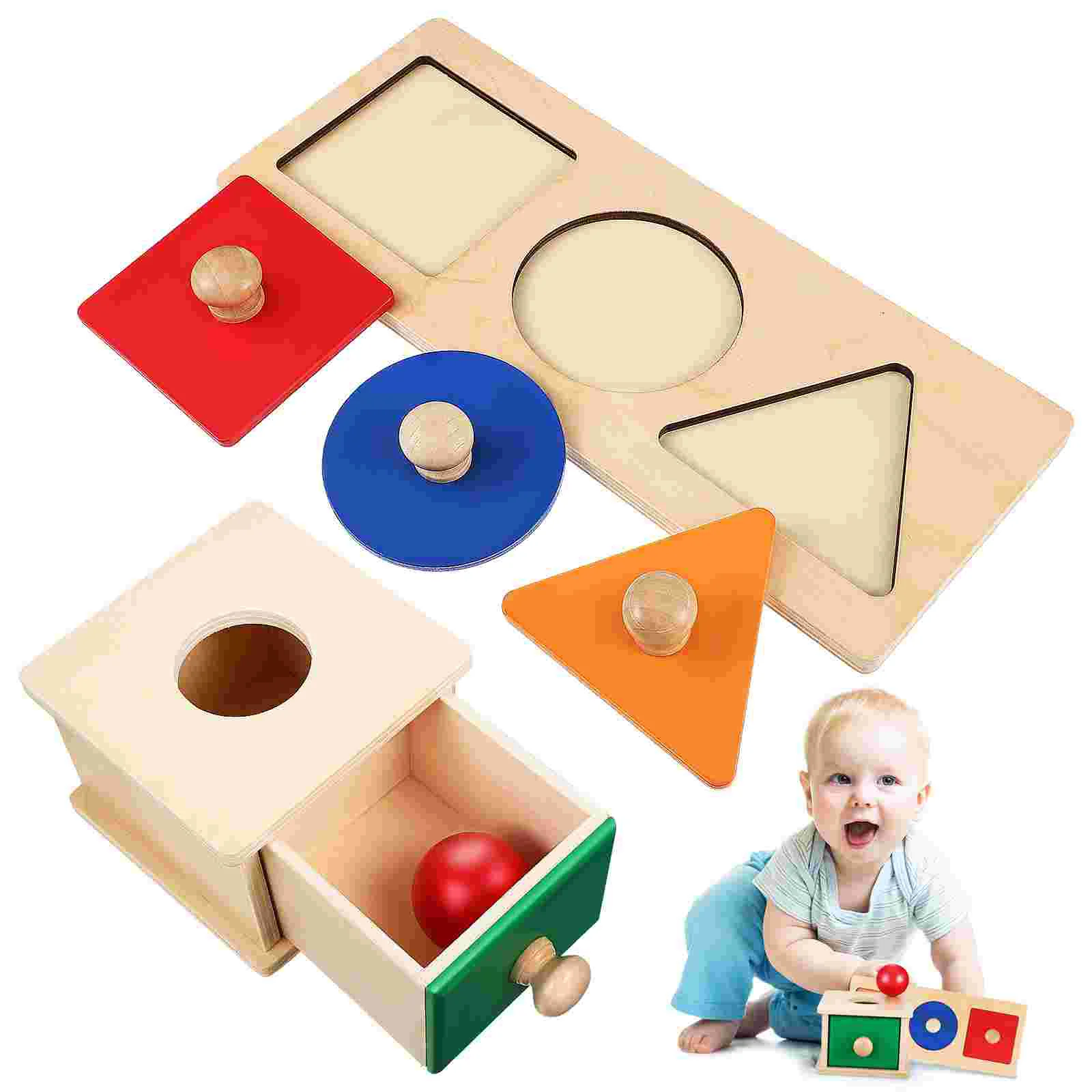 

Kids Montessori Box Sorting Puzzle Toys Shape Sorter First Wooden Object Permanence Stacking Drawer Geometry Tangram