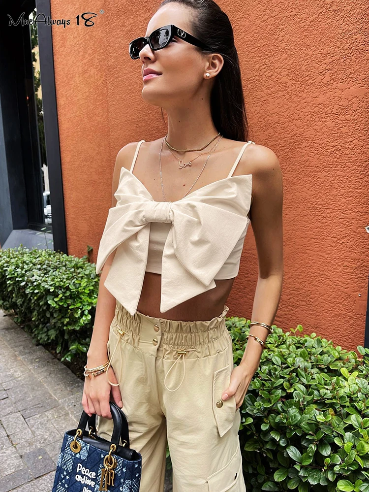 

Mnealways18 сексуальный женский бежевый топ с бантом уличный стиль укороченные топы квадратный воротник без рукавов женские топы на бретельках ...