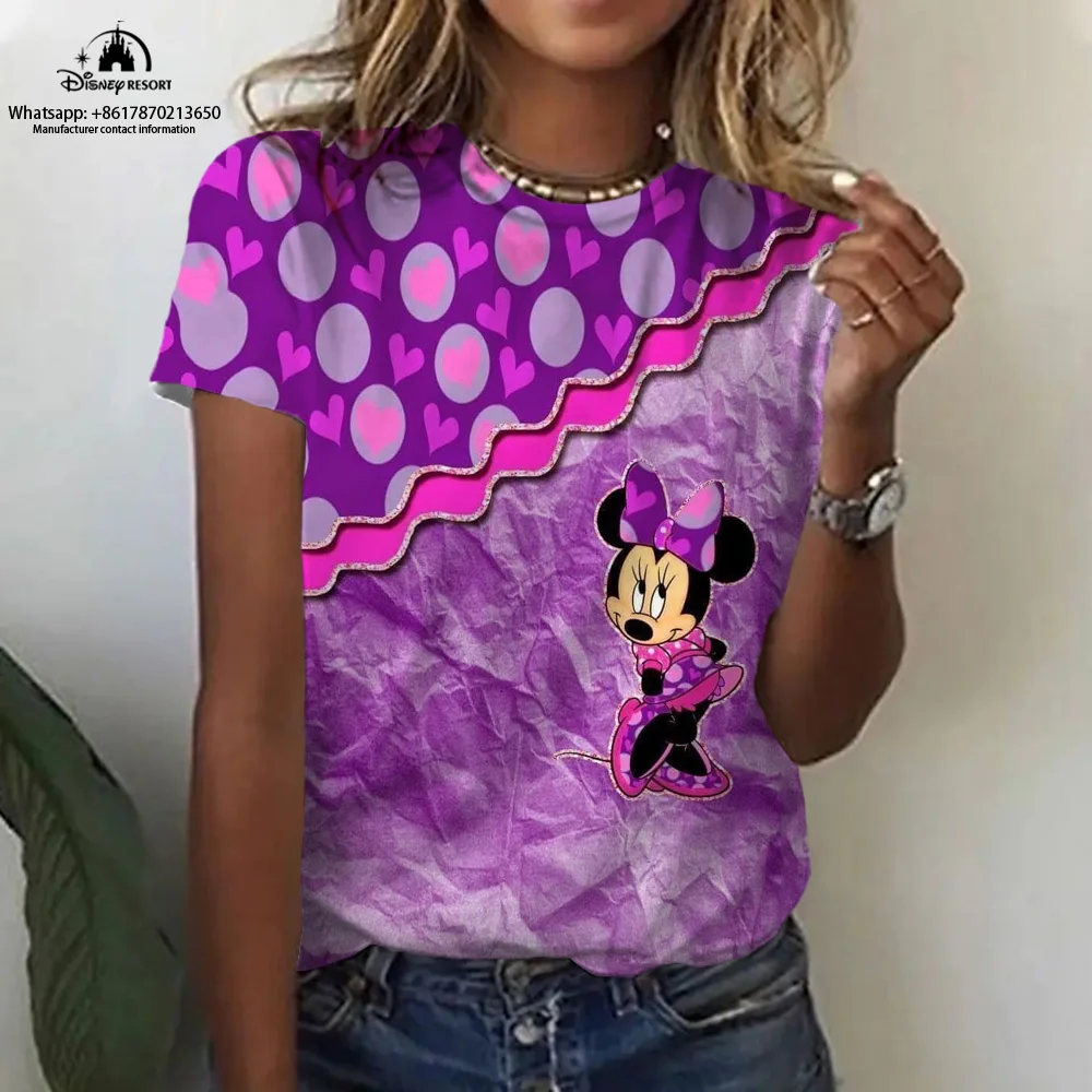 

New Ladies Summer Fashion Casual Round Neck Sexy Street Mickey Minnie Anime Disney Harajuku Short Sleeve T-Shirt Women Tops