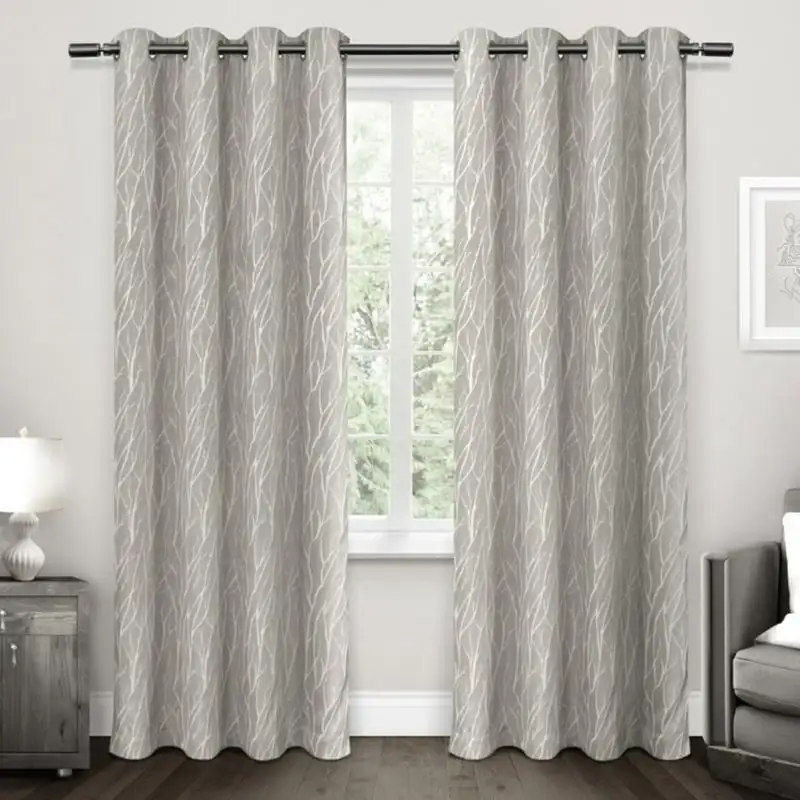 

Forest Hill Woven Room Darkening Blackout Grommet Top Curtain Panel Pair, 52x96, Dove Grey Blackout curtains for the bedroom Koi