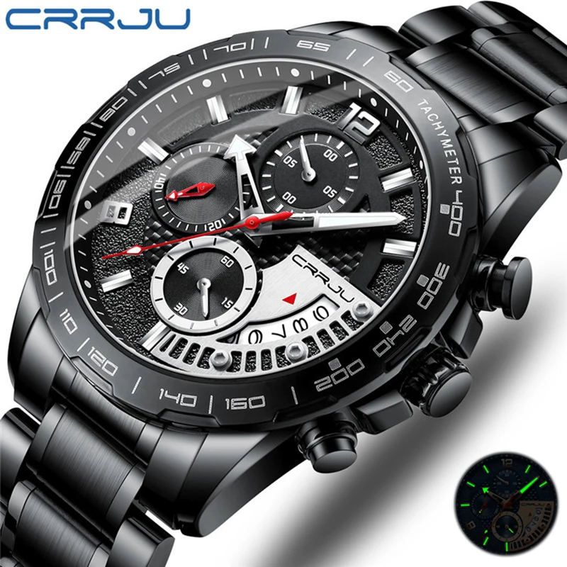 

CRRJU Men Watch Classic Business Waterproof Chronograph Quartz Wristwatch Casual Date Display Clock Calendar Relogio Masculino