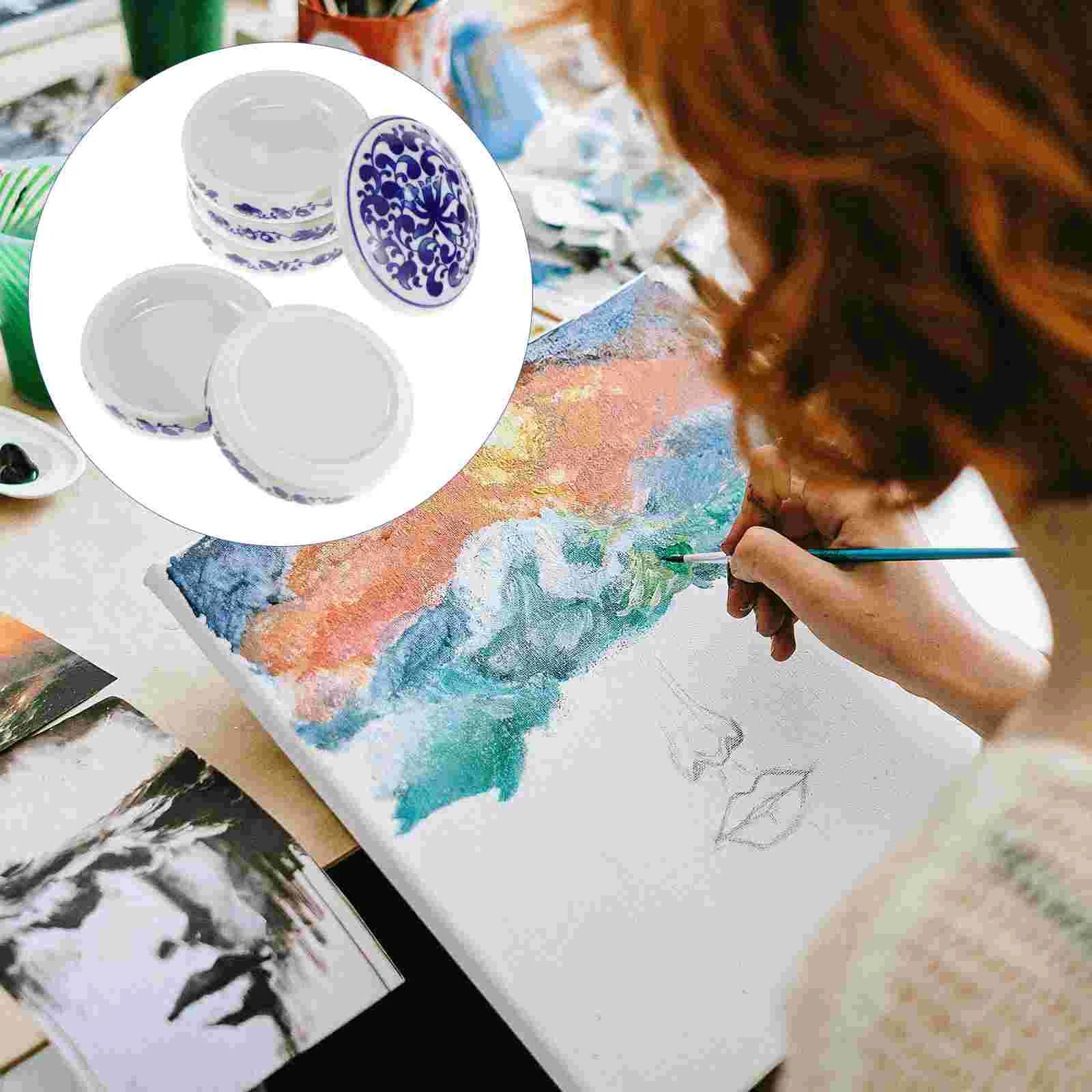

Watercolor Trayceramicpainting Ink Mixing Plate Dish Pigment Accessories Butcher Pallettool Color Porcelainlayer Chinese Sauce
