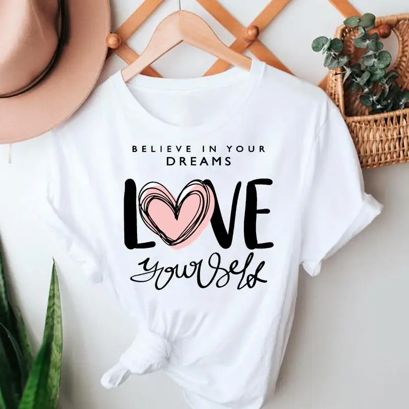 

Women Summer Tshirts Letter Fashion Cute Casual 90s Clothing Short Sleeve Clothes Stylish T Top Lady Print Sweet Tee T-Shirt