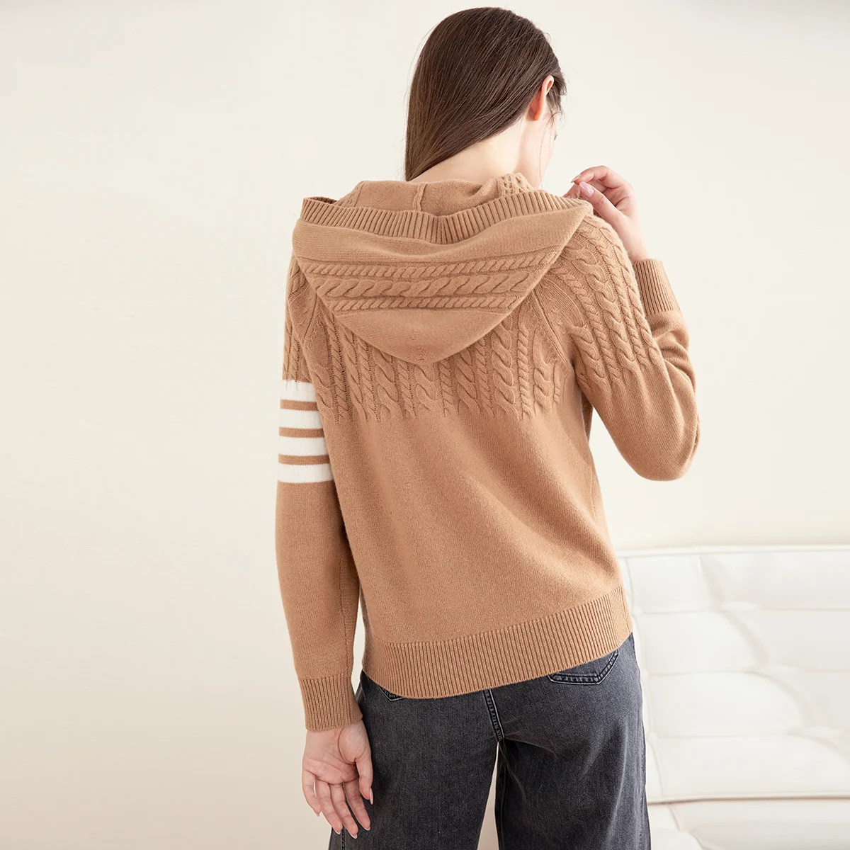 TC-168 100% мериносовая шерсть высококачественный женский пуловер с капюшоном