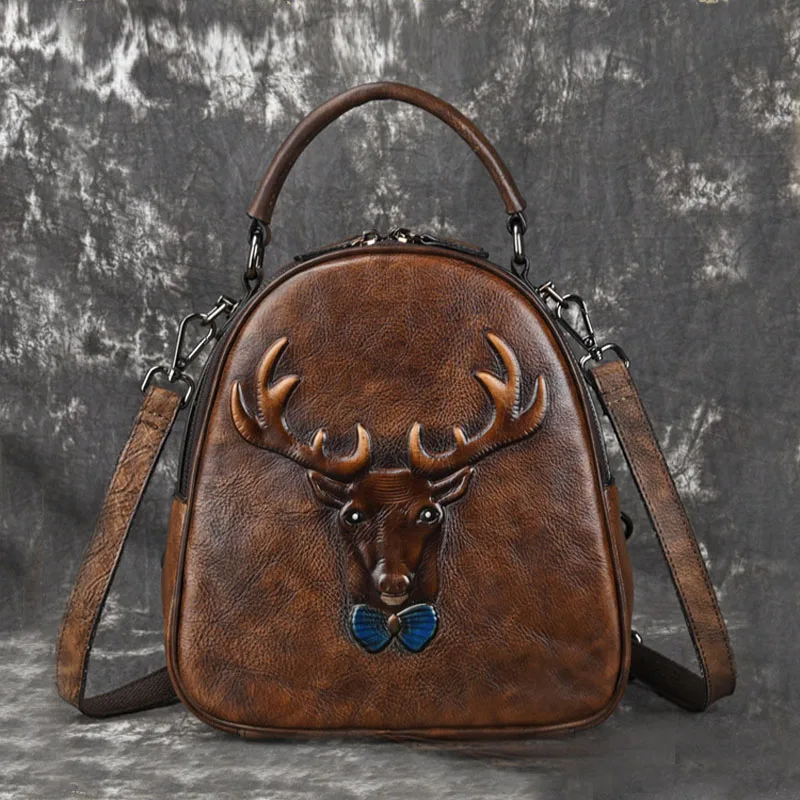 

EUMOAN New tree paste leather hand color leather retro backpack leather backpack head layer cowhide personality bag for women