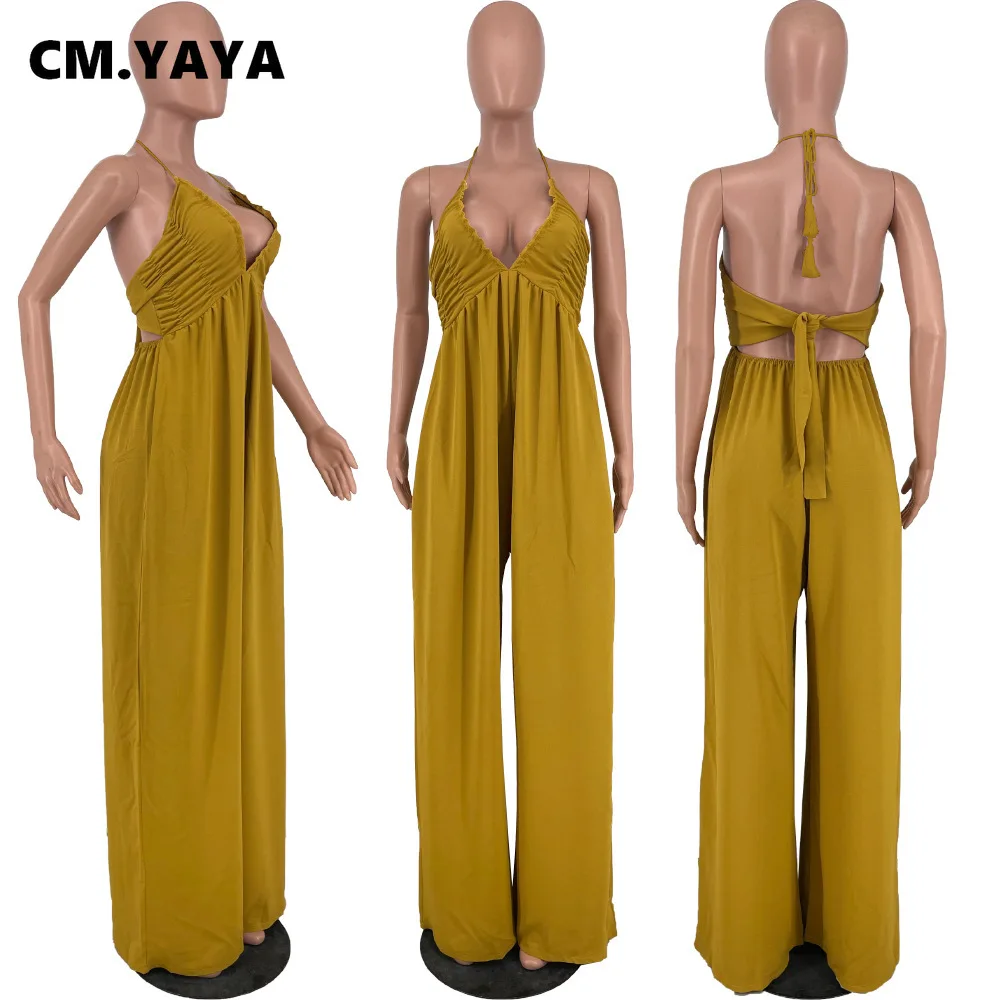 Женский комбинезон без рукавов CM.YAYA элегантный пляжный с лямкой на шее открытой