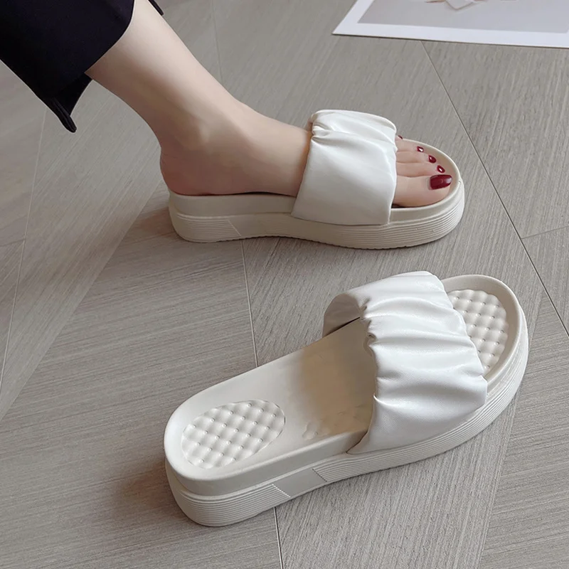 

House Slippers Platform Flat Shoes Female Luxury Slides Med Slipers Women Summer Designer 2022 PU Fashion Flat Shoes Female Hous