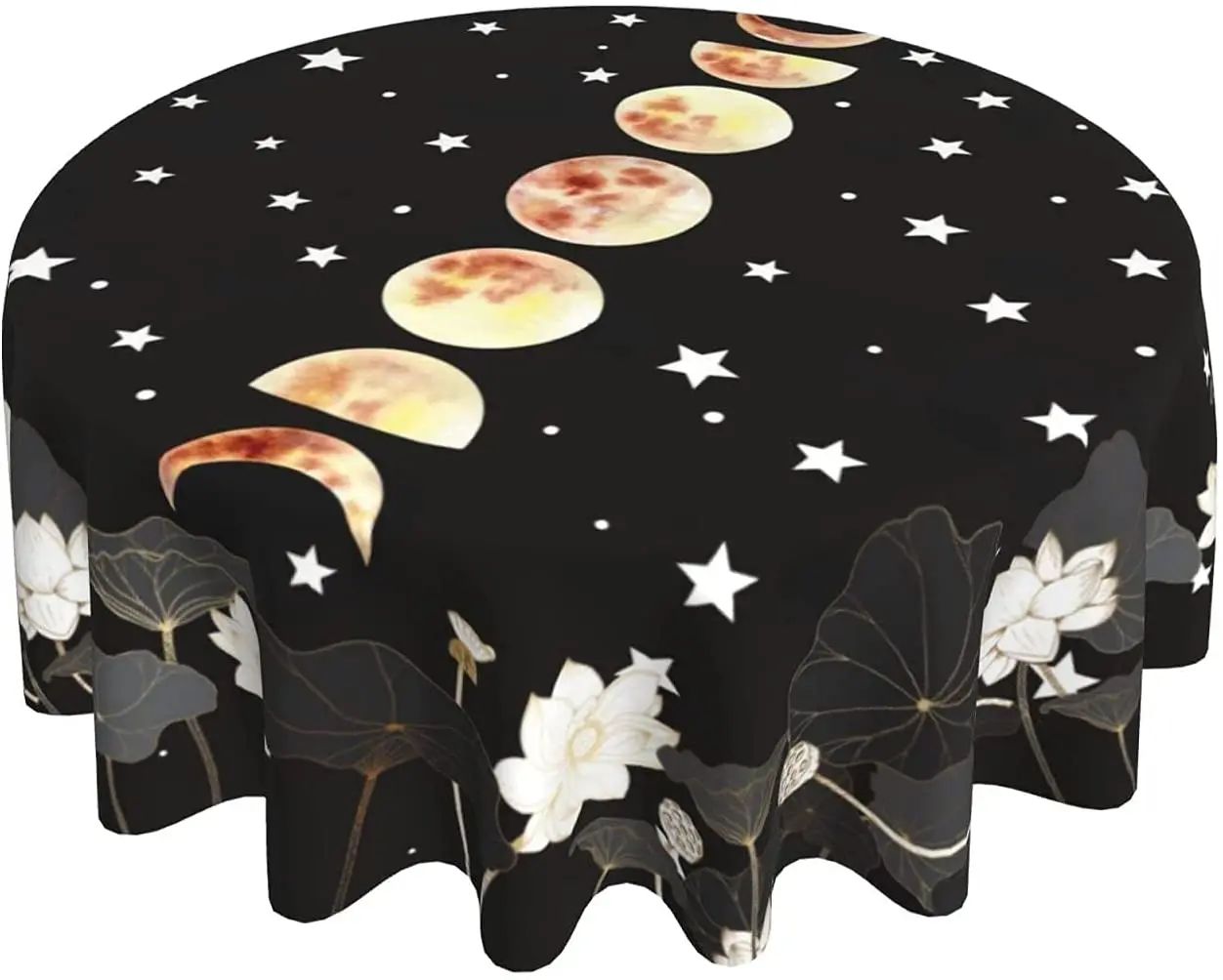 

Moon Phase Starry Night Round Tablecloth Thicken Desk Cloth Washable Table Cover Table Cloth for Kitchen Daily Dinning Party