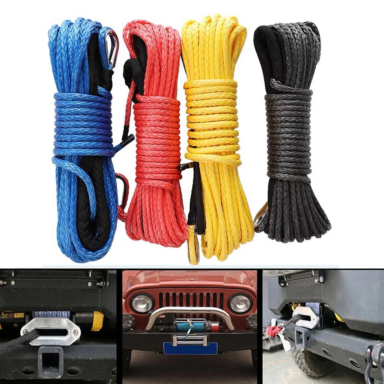 

15m Winch Cable Kevlar Cable Towing Car Tow Strap Trailer Rope with Hook for ATV Off Road Accessories 7700lbs 3.5T