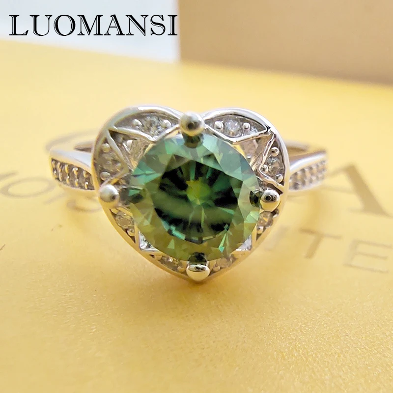 

Luomansi S925 серебряные ювелирные изделия кольцо в форме сердца 1 карат зеленый розовый зеленый желтый синий Муассанит женский подарок на свадьбу годовщину день рождения