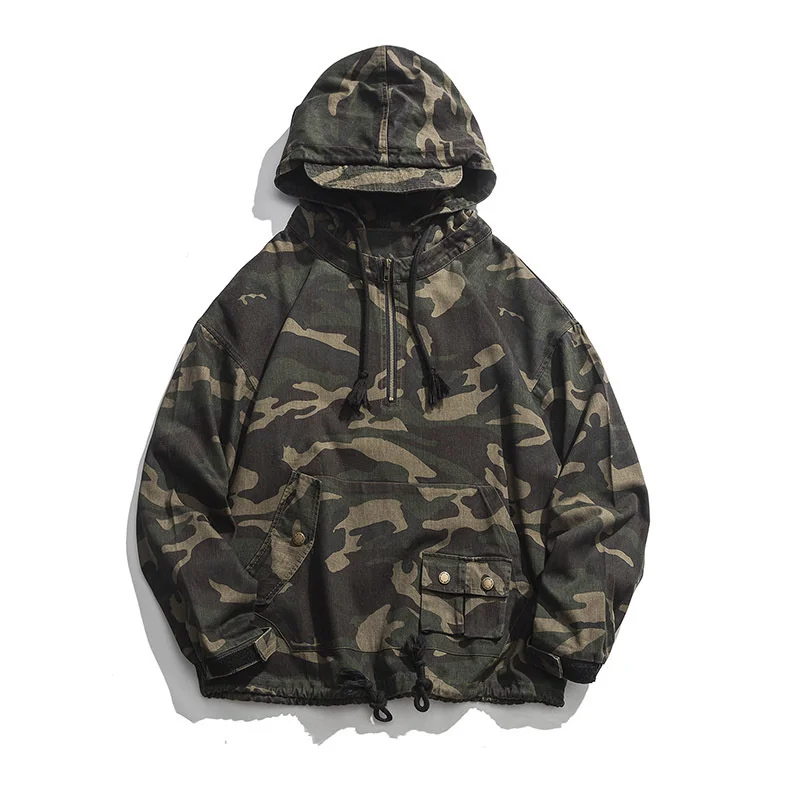 

Men's New Camouflage Hooded Pullover Tooling Jacket Youth Loose Casual Coat Outdoor Trekking Hiking Training Hoodies Cardigan