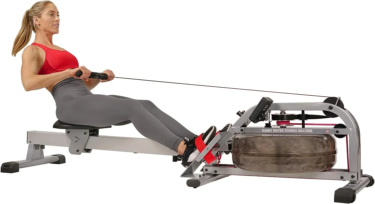 

Health & Fitness Water Rowing Machine Rower w/ LCD Monitor, 265 Max Weight, Adjustable Footpads and Foldable 48" Aluminu