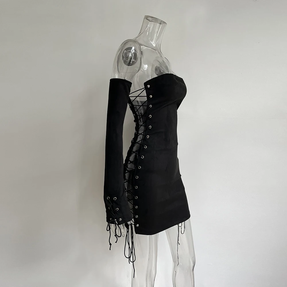 Сексуальное Женское зимнее мини-платье XLLAIS с открытыми плечами модное платье на