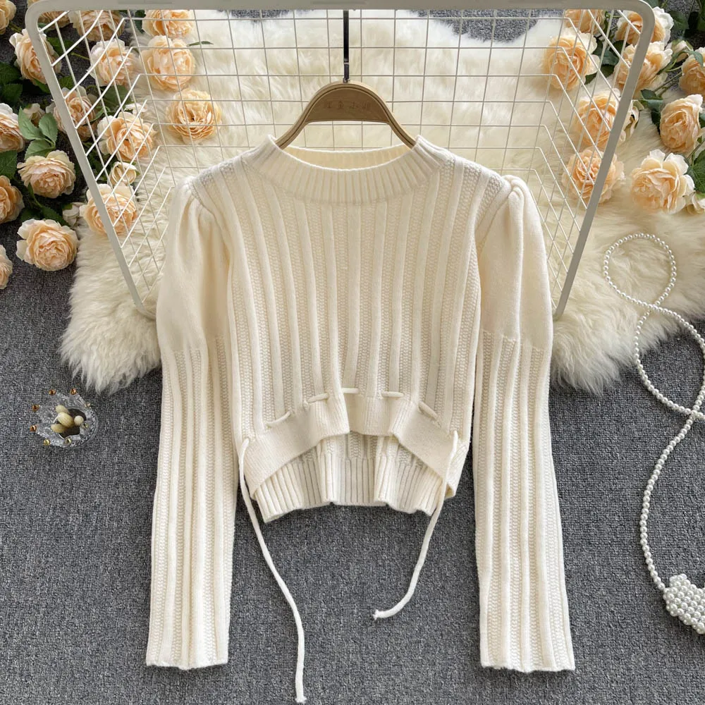 

Casual Knitted Pullovers For Women Autumn Long Sleeve O-Neck Femme Sweaters Almighty Skinny Tops Chic Pleated Woman Pullover