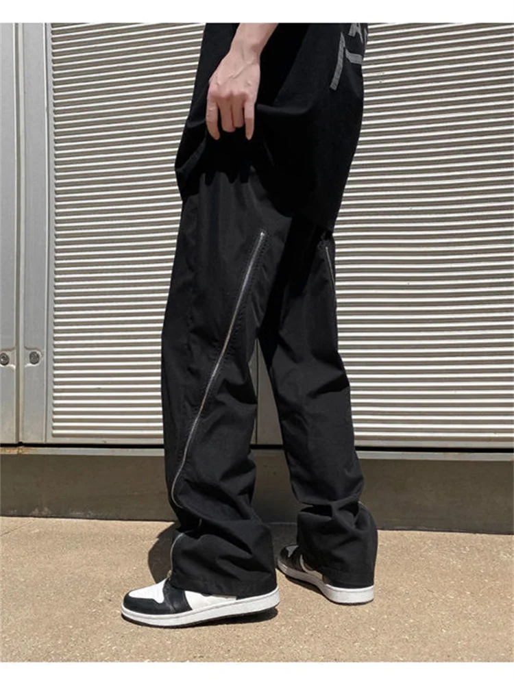 

Gothiscyn Men Pants Black Side Zipper Black Baggy Wide Leg Pants Gothic Punk Streetwear Hip Hop Trousers Straight Cargo Pants