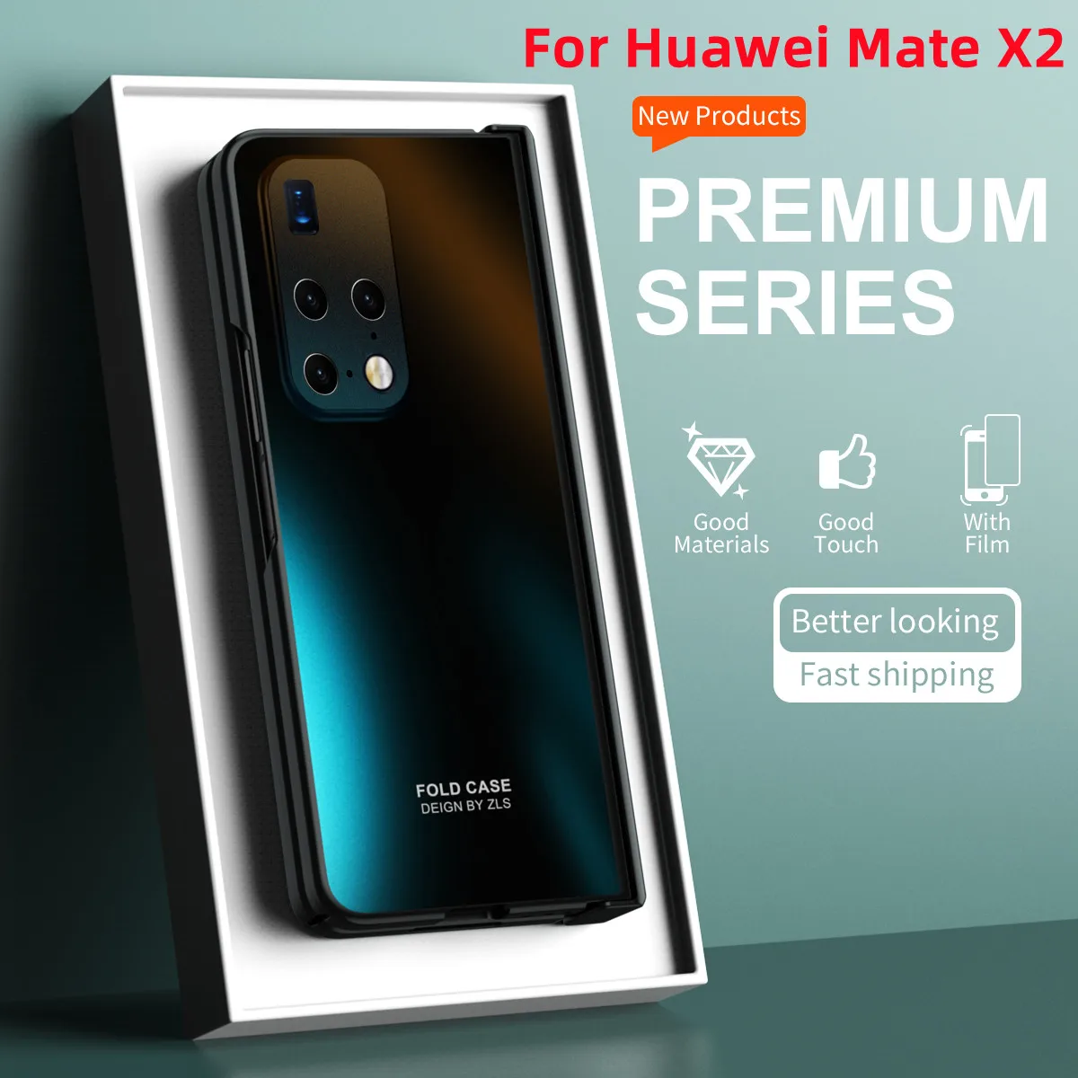

Матовый складной чехол с петлями для Huawei Mate X2, полноразмерная защита от падения и царапин, поставляется со стеклянной пленкой