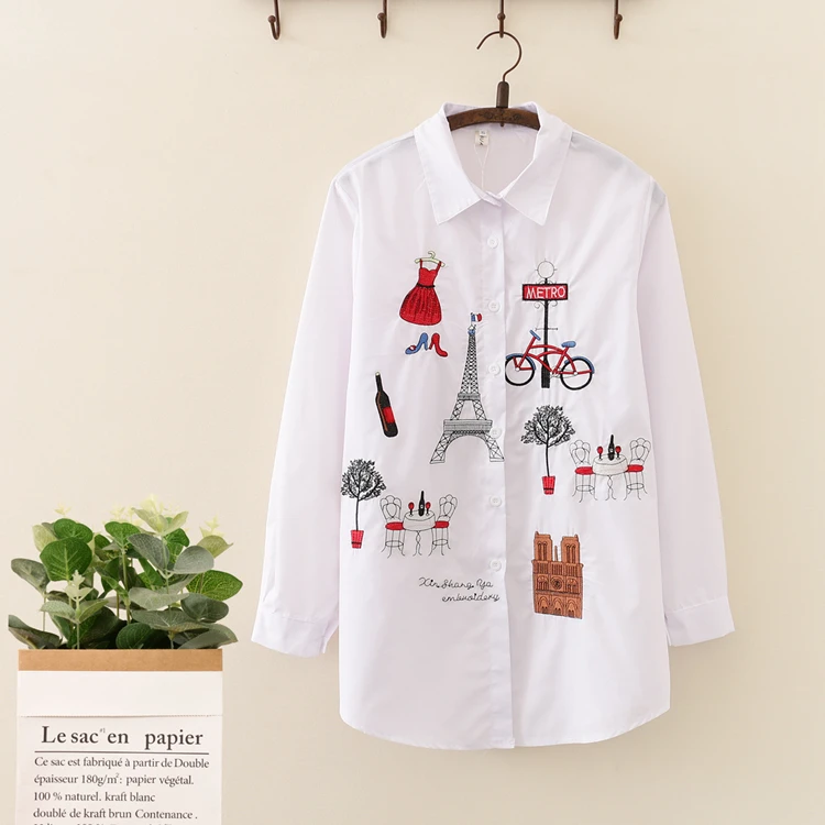 

Женская хлопковая блузка с длинным рукавом, на пуговицах