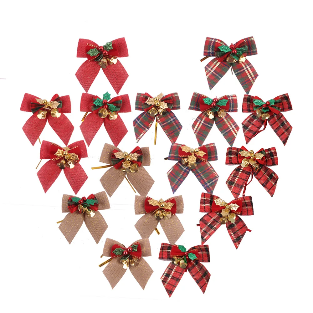 

2pcs or 5pcs 8*8cm Delicate Bowknot Christmas Gift Bows With Small Bells DIY Bows Craft Christmas Tree Decoration Christmas Bow